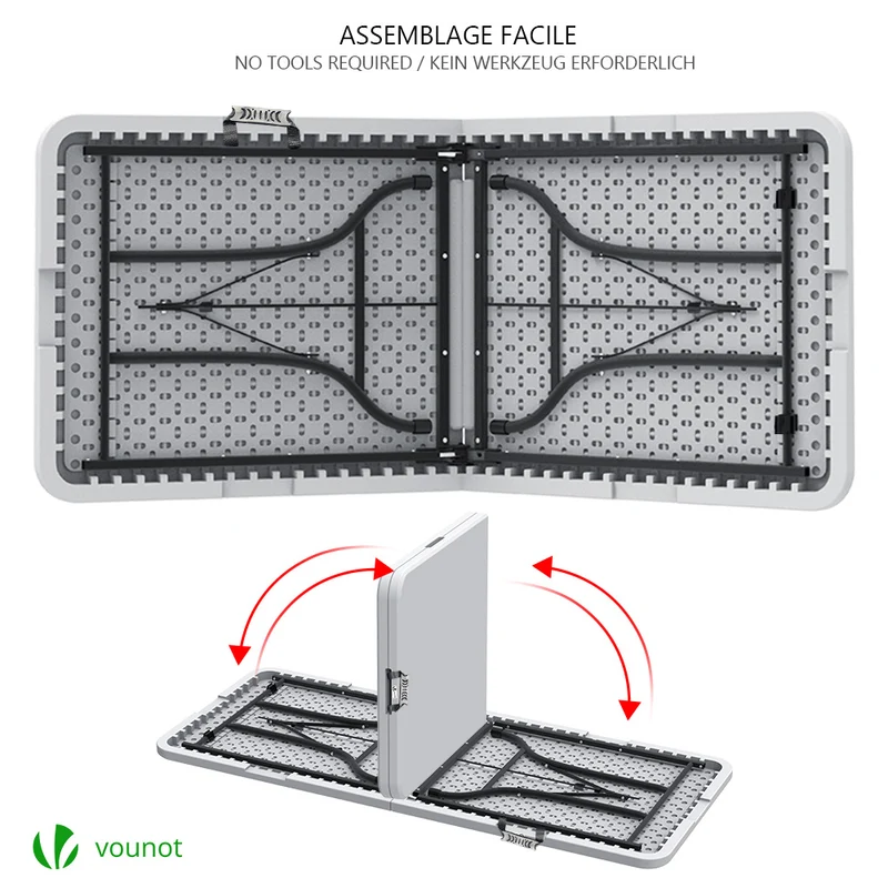Table de camping pique nique pliable 180cm HDPE blanc