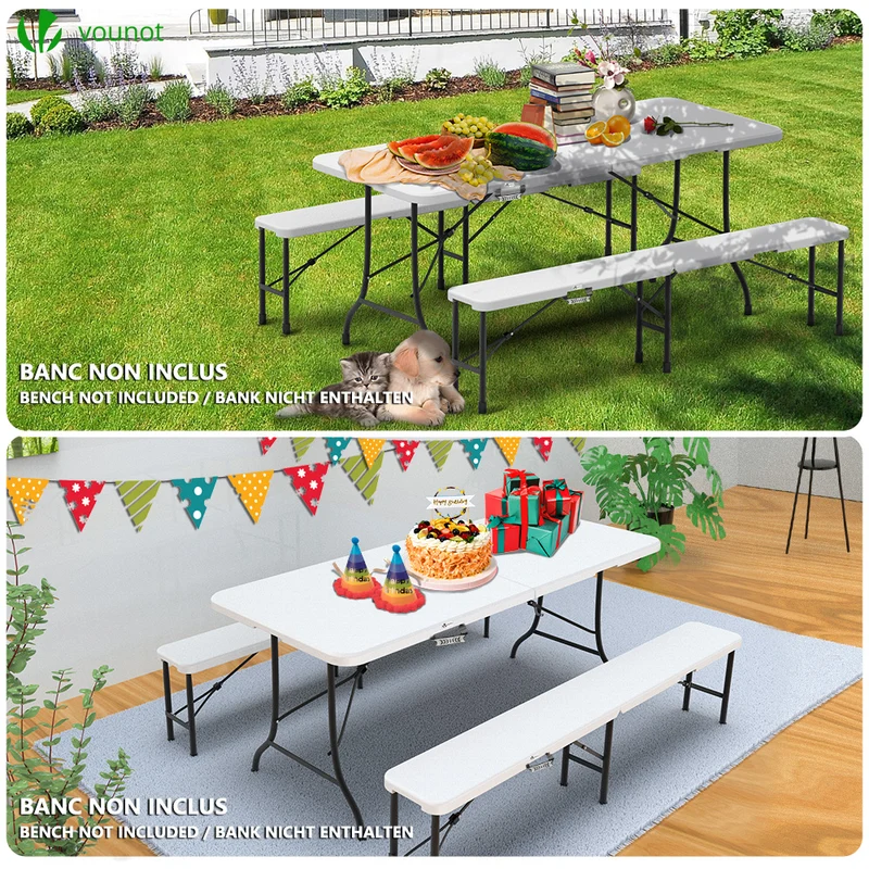 Table de camping pique nique pliable 180cm HDPE blanc