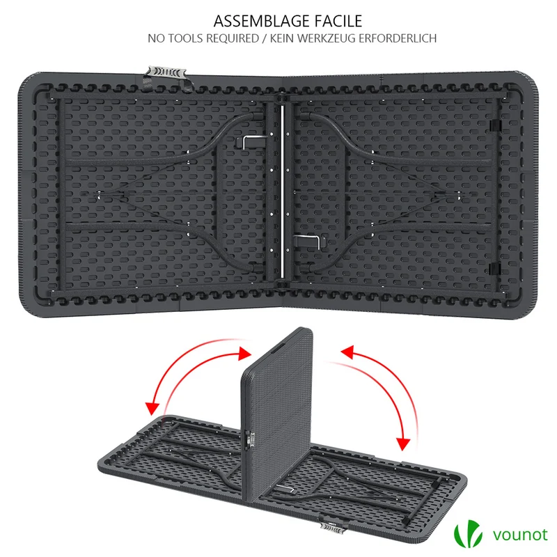 Table de camping pique nique pliable 180cm HDPE polyrotin noire