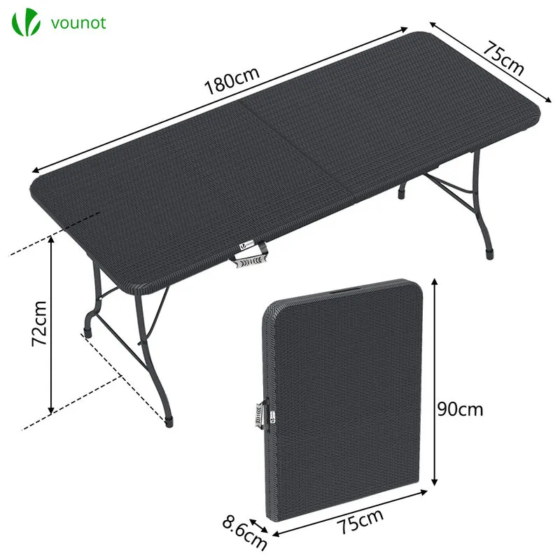 Table de camping pique nique pliable 180cm HDPE polyrotin noire