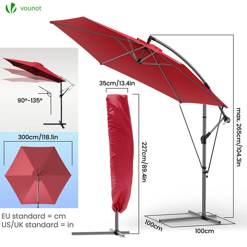 Parasol deporte 3M avec housse de protection et sangle de fixation Rouge