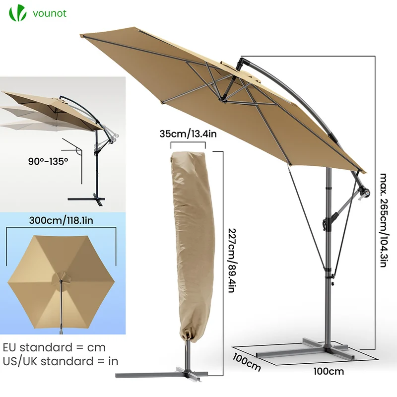 Parasol deporte 3M avec housse de protection et sangle de fixation Kaki
