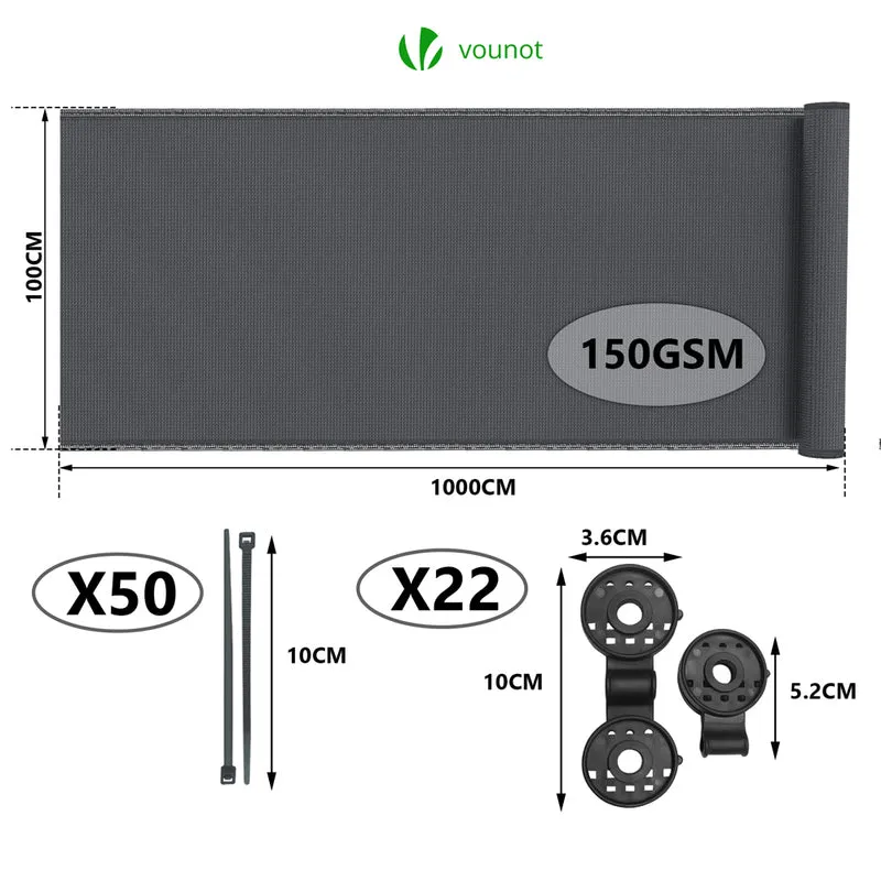 Brise vue occultant en HDPE 150g/m² 1x10m avec attaches de fixation anthracite