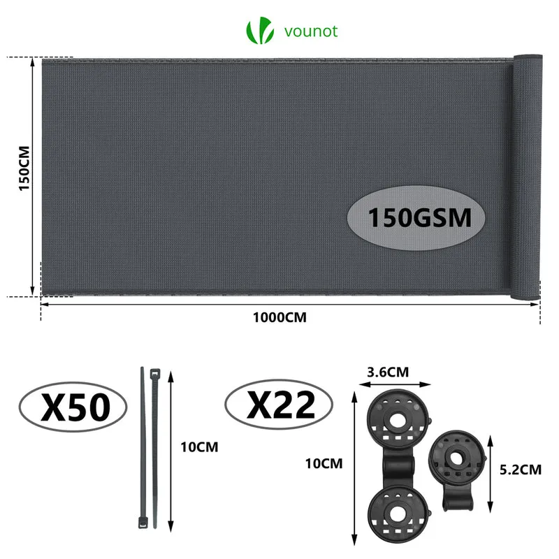 Brise vue occultant en HDPE 150g/m² 1.5x10m avec attaches de fixation anthracite