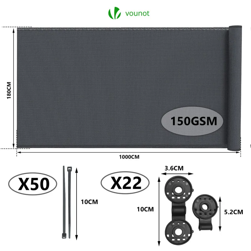 Brise vue occultant en HDPE 150g/m² 1.8x10m avec attaches de fixation anthracite