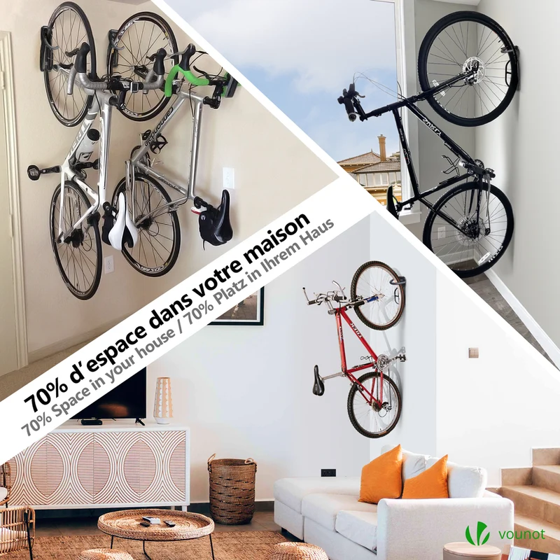Lot de 4 supports de velo mural rangement suspendu noir