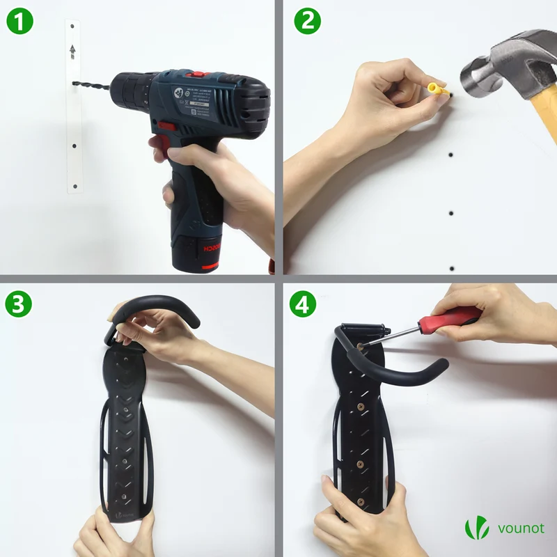 Lot de 4 supports de velo mural rangement suspendu noir