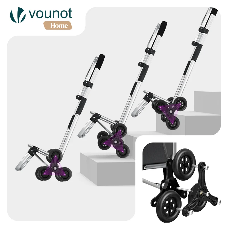 Chariot de course pliable monte escalier aluminium avec crochets noir