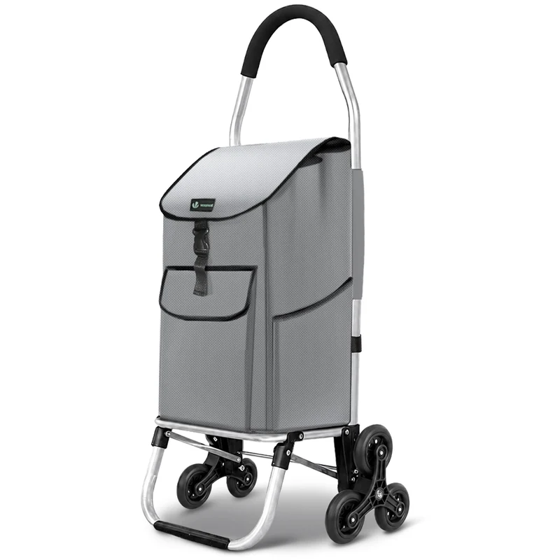 Chariot de courses pliable monte escalier aluminium gris