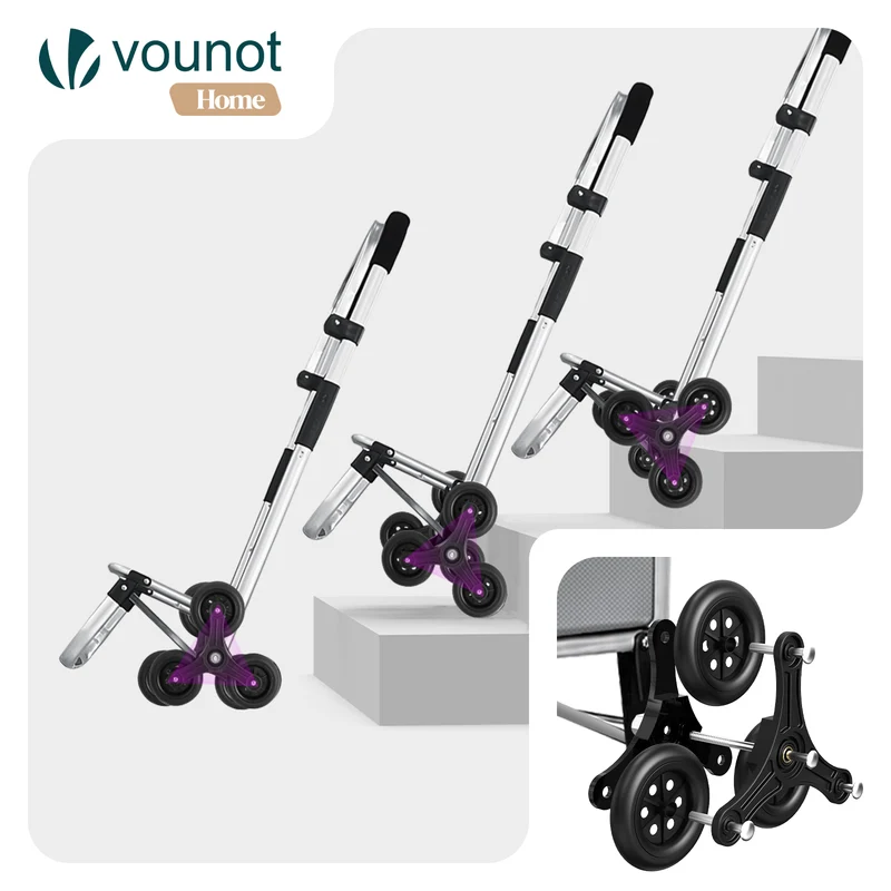 Chariot de courses pliable monte escalier aluminium gris