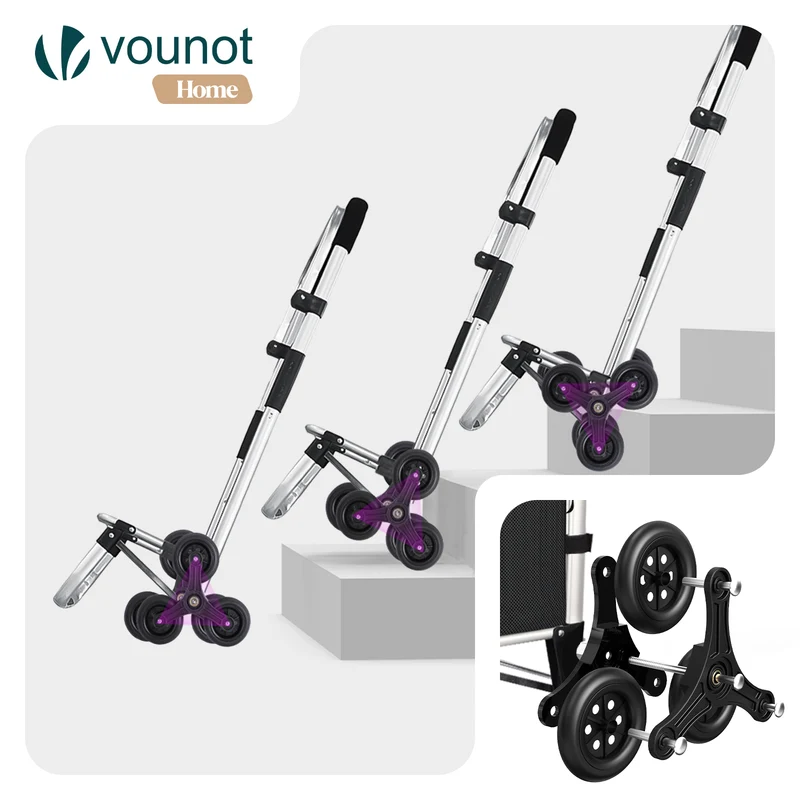 Chariot de course pliable monte escalier aluminium avec crochets noir