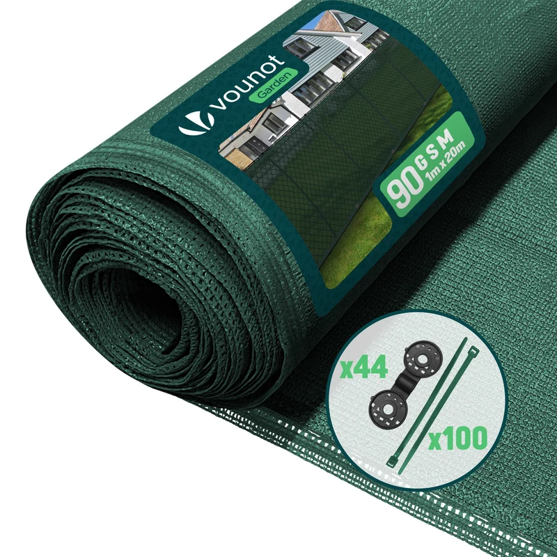 Brise vue occultant en HDPE 90g/m² 1x20m avec attaches de fixation vert