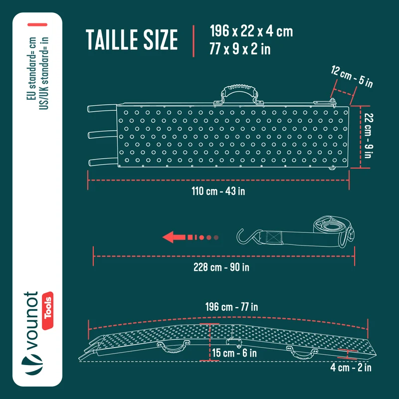 Rampe de chargement pliable Charge lourde antiderapant en acier galvanise 196cm