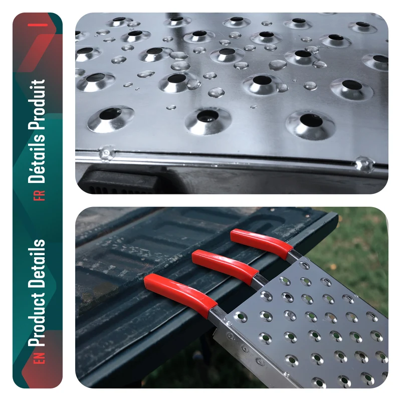 Rampe de chargement pliable Charge lourde antiderapant en acier galvanise 196cm