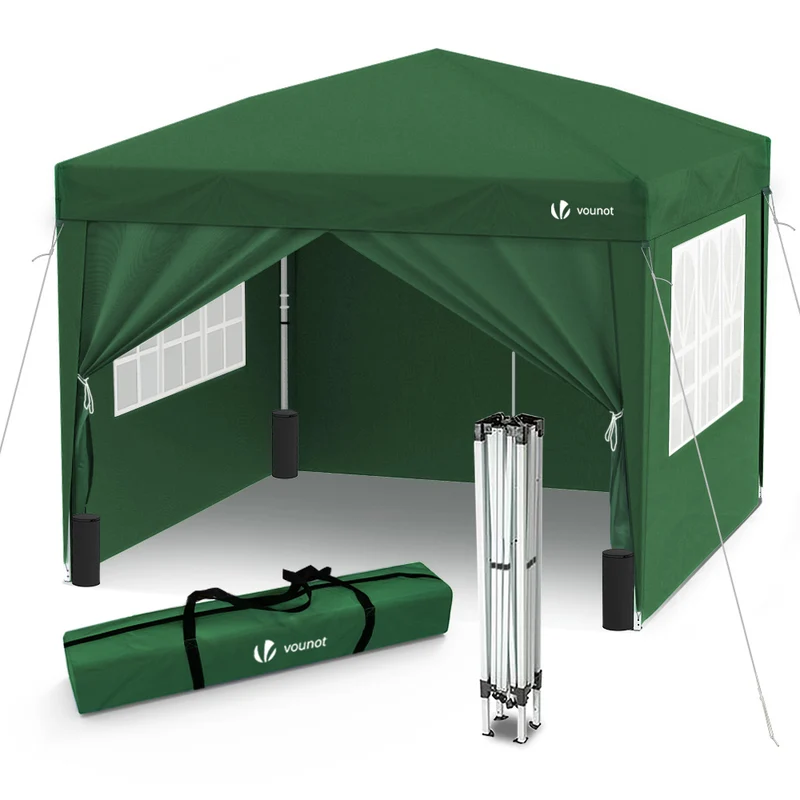 Tonnelle de Jardin 3x3m Pliable avec portes et fenêtres Vert