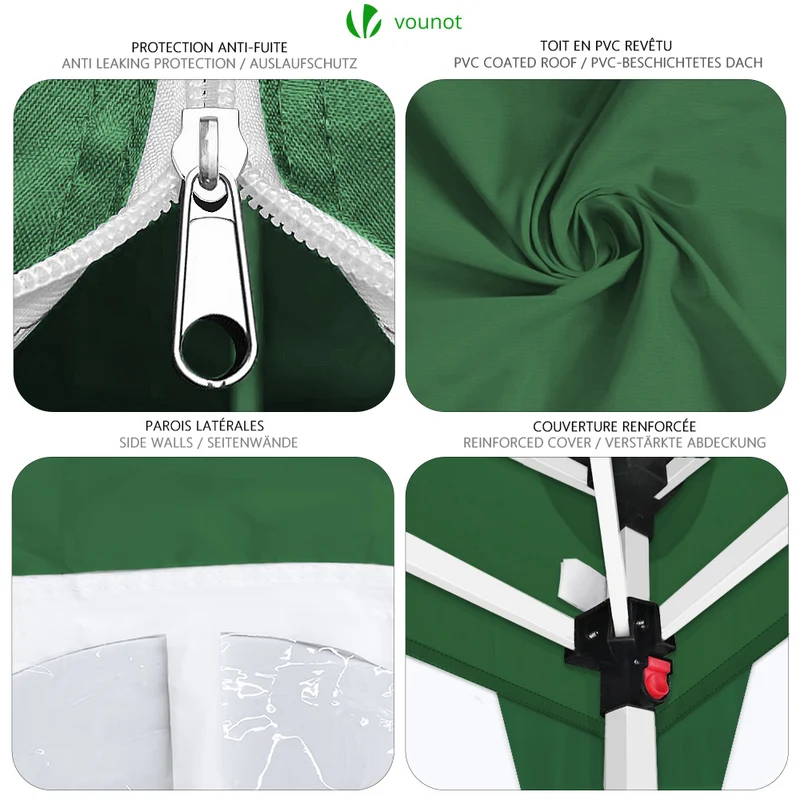 Tonnelle de Jardin 3x3m Pliable avec portes et fenêtres Vert