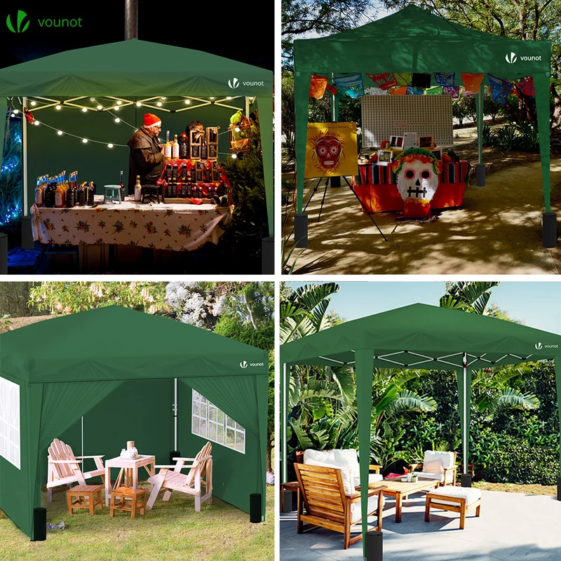 Tonnelle de Jardin 3x3m Pliable avec portes et fenêtres Vert