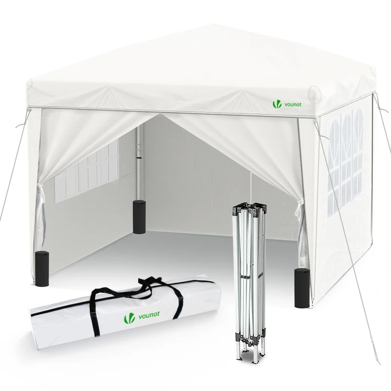 Tonnelle de Jardin 3x3m Pliable avec portes et fenêtres Blanc