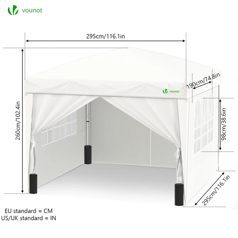 Tonnelle de Jardin 3x3m Pliable avec portes et fenêtres Blanc