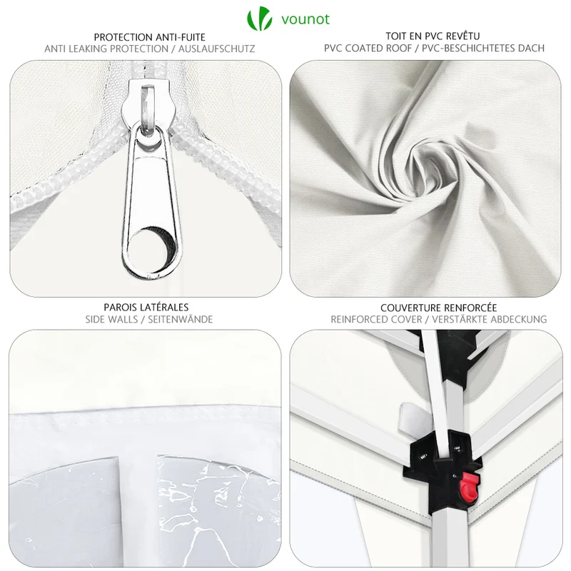 Tonnelle de Jardin 3x3m Pliable avec portes et fenêtres Blanc