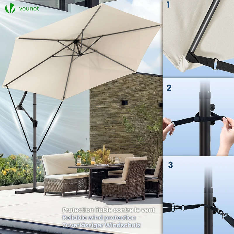 Parasol deporte 3M avec housse de protection et sangle de fixation Beige