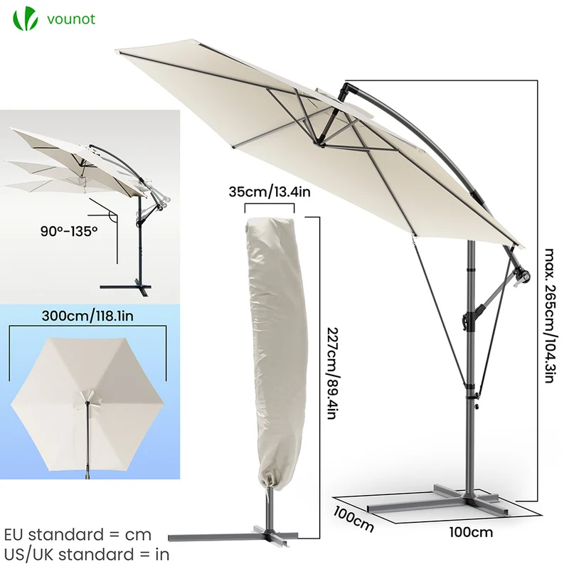 Parasol deporte 3M avec housse de protection et sangle de fixation Beige