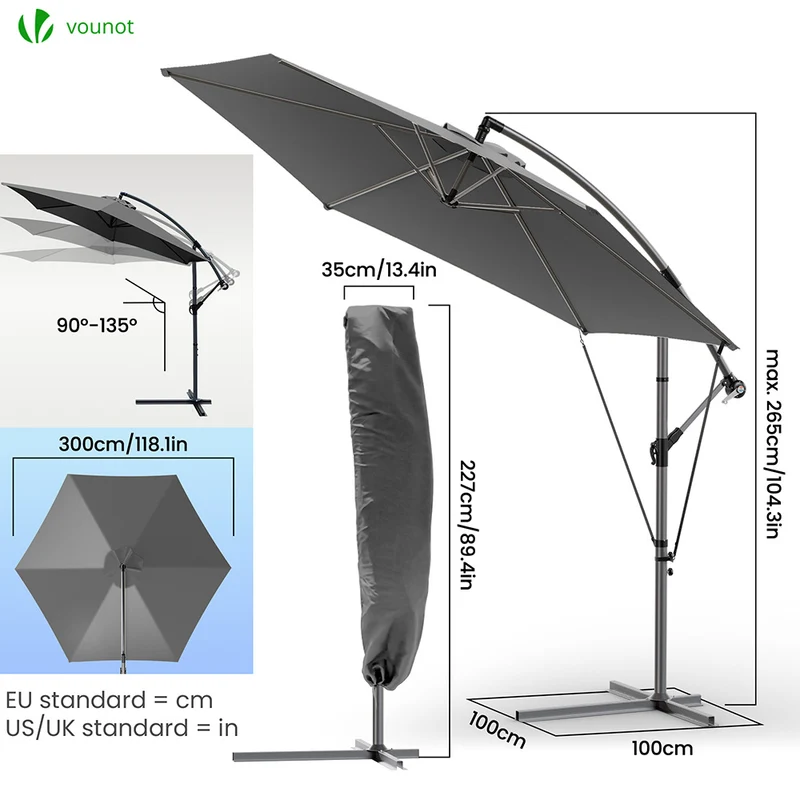Parasol deporte 3M avec housse de protection et sangle de fixation Gris
