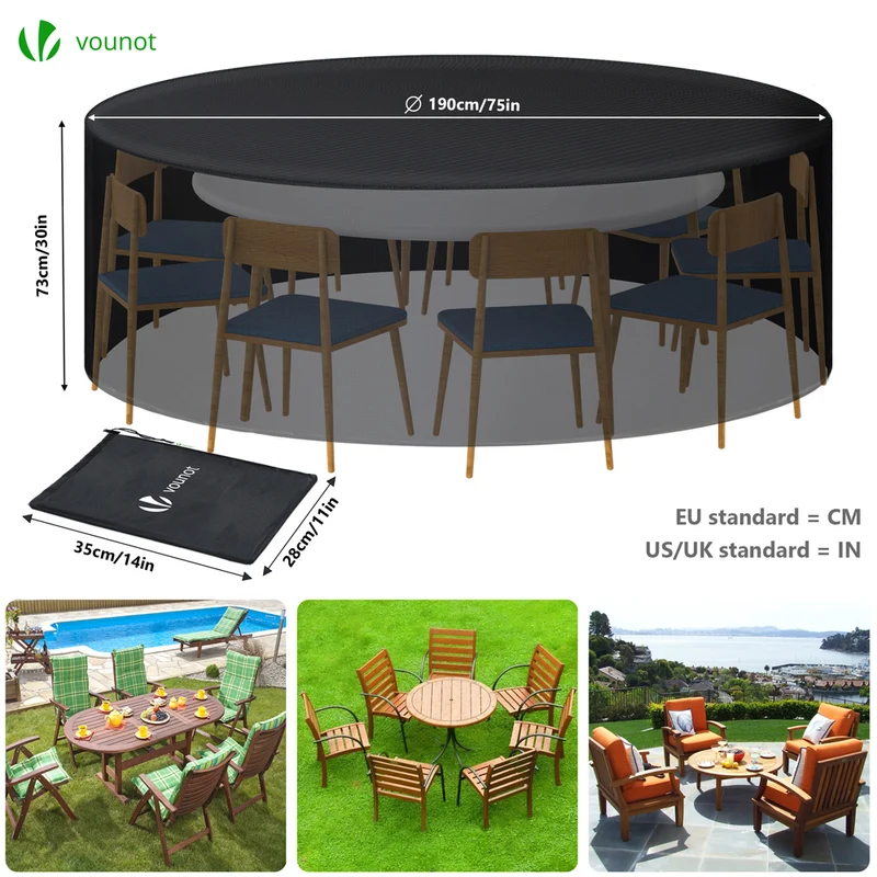 Housse salon de jardin bache de protection 420D φ190x73cm noire