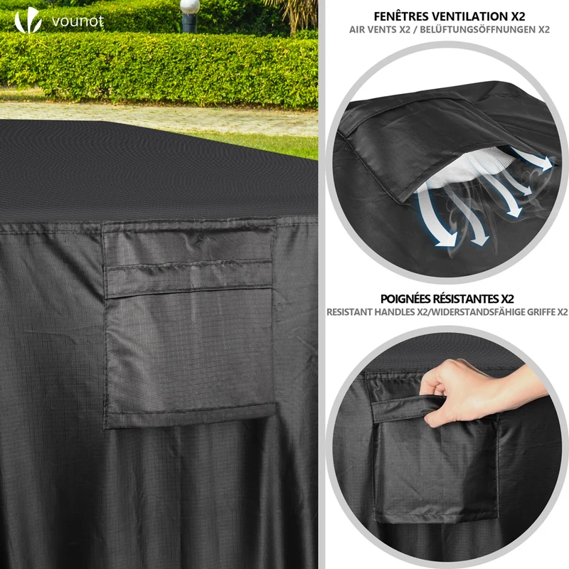 Housse salon de jardin bache de protection 420D 250x250x73cm noire