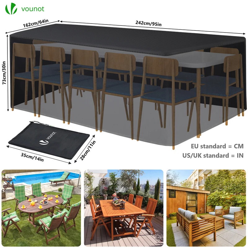 Housse salon de jardin bache de protection 420D 242x162x73cm noire