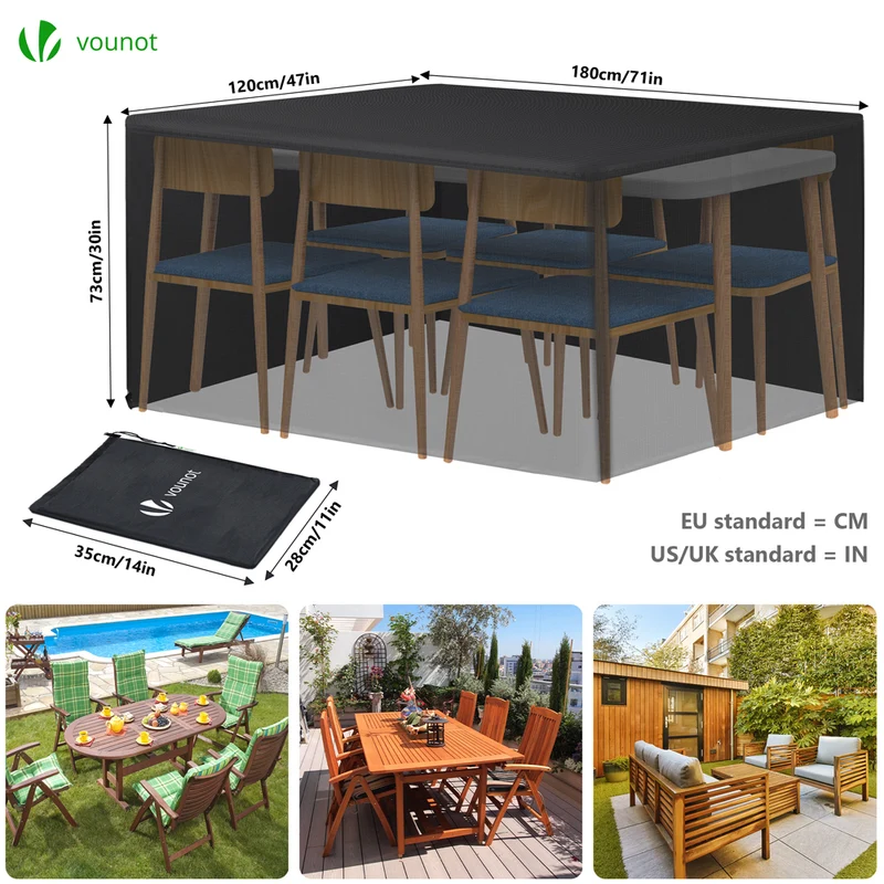 Housse salon de jardin bache de protection 420D 180x120x73cm noire