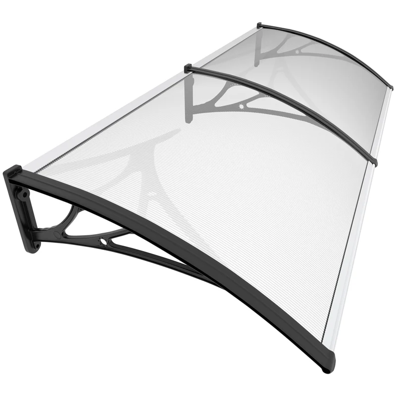 Auvent de porte marquise 200x80 cm transparent en Polycarbonate anti UV Noir