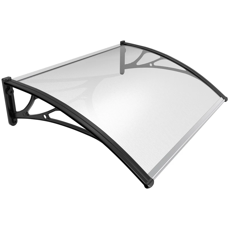 Auvent de porte marquise 120x80 cm transparent en Polycarbonate anti UV Noir