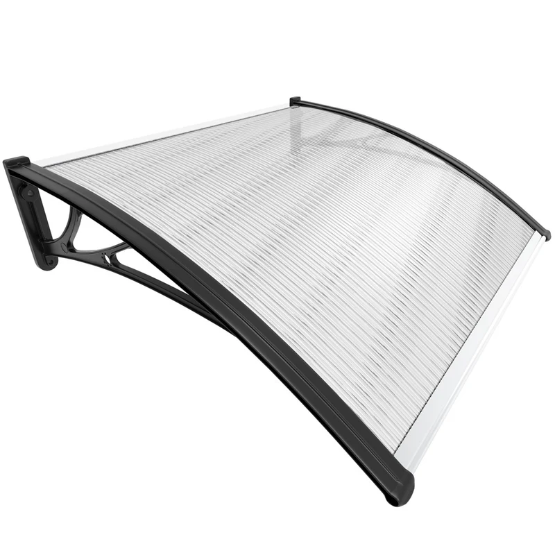 Auvent de porte marquise 100x80 cm transparent en Polycarbonate anti UV Noir