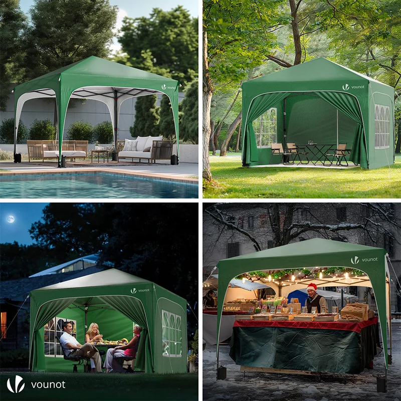 Tonnelle de jardin Arquee 3x3m Pliable avec porte et fenetre amovible vert