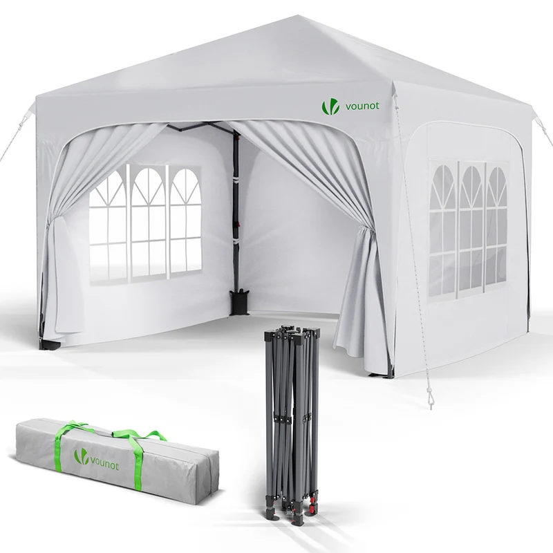 Tonnelle de jardin Arquee 3x3m Pliable avec porte et fenetre amovible blanc