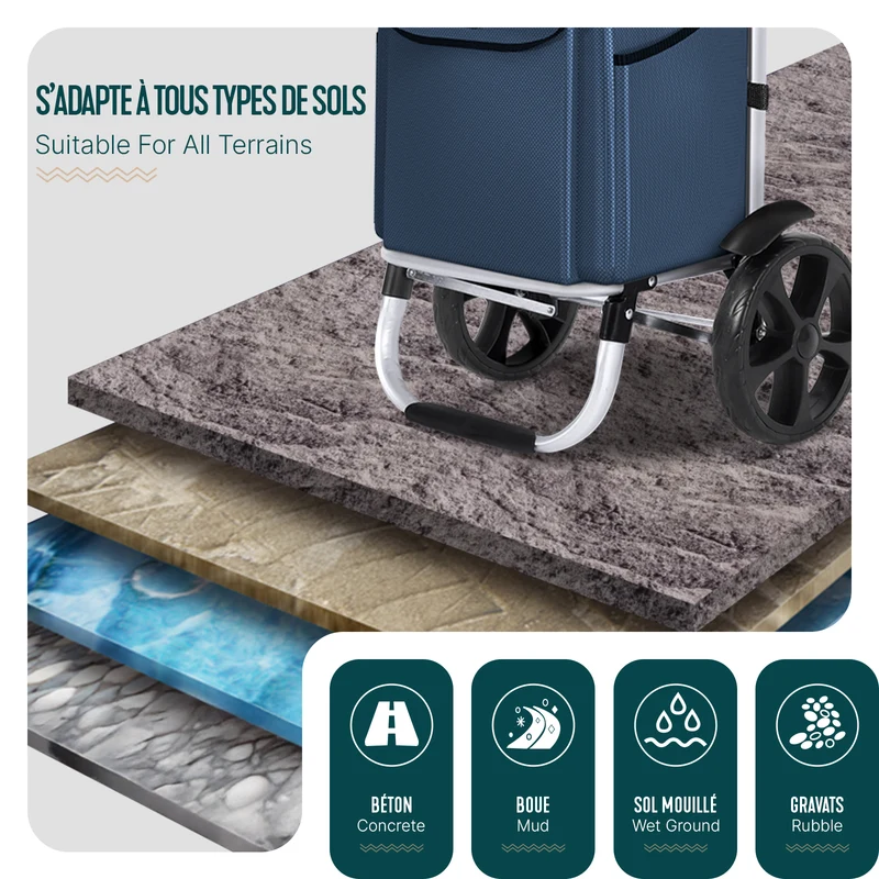 Chariot de course pliable aluminium 2 roues bleu marine