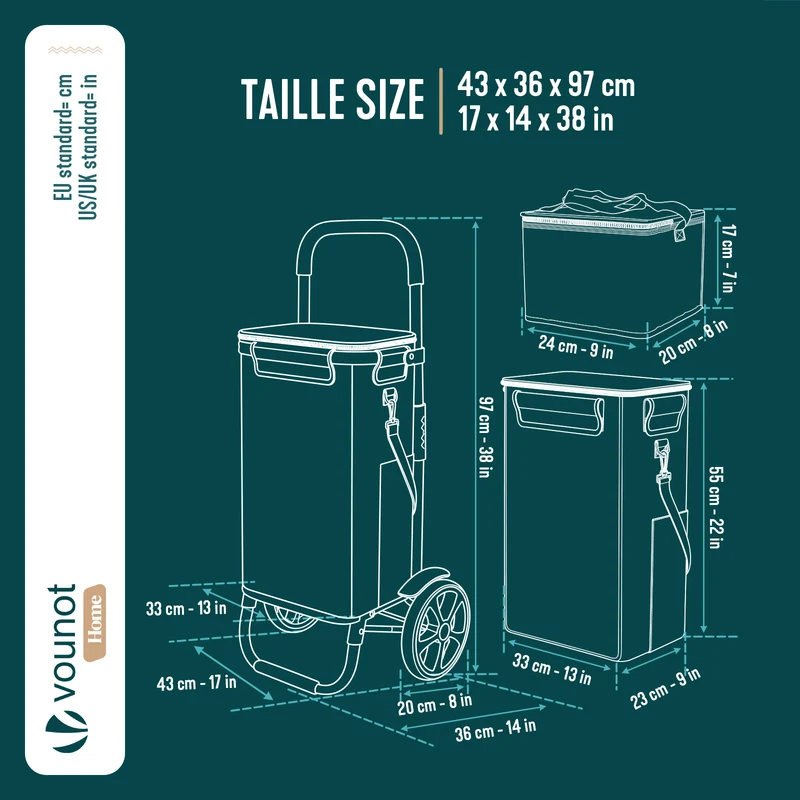 Chariot de course pliable aluminium 2 roues avec sac isotherme gris
