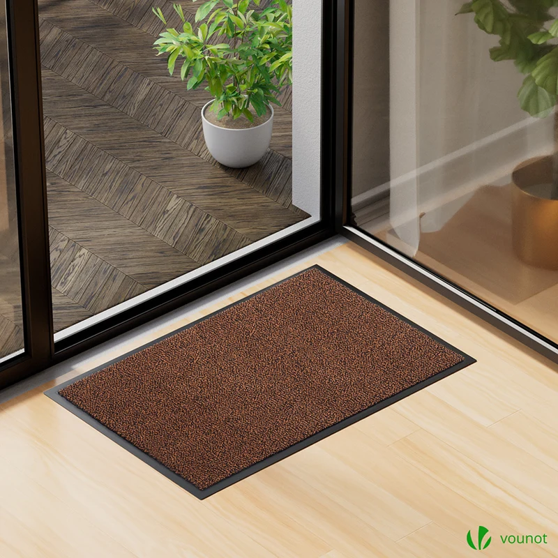 Lot de 2 Tapis de porte paillasson 60x90cm Marron-Noir
