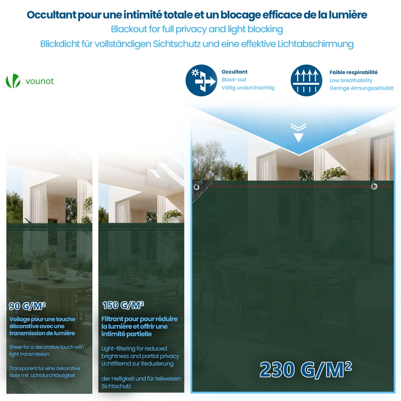 Brise vue occultant en HDPE 230g/m² 1x10m avec attaches de fixation vert