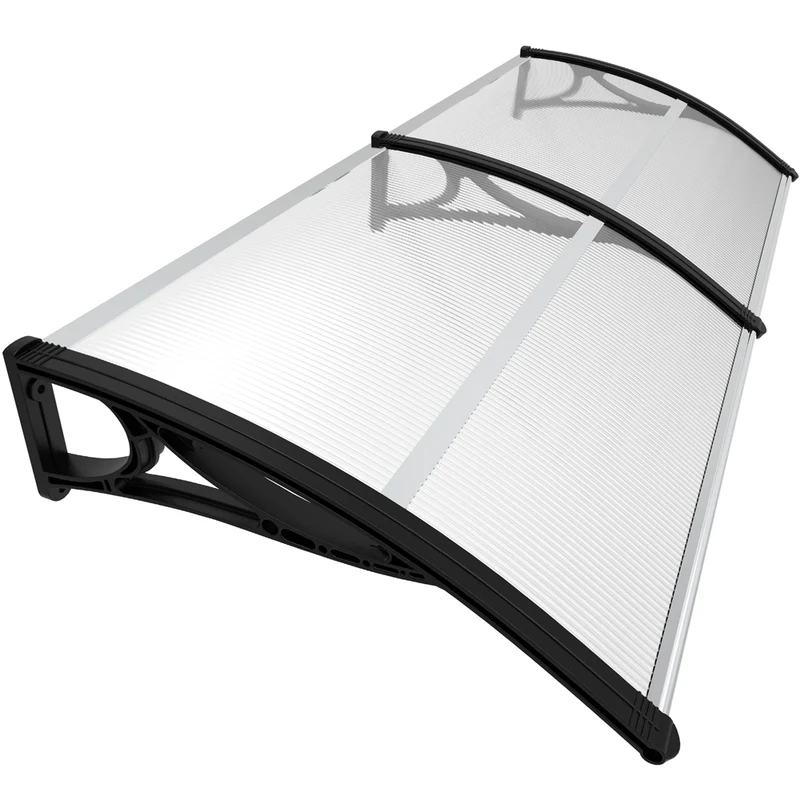 Auvent de porte marquise 200x80 cm transparent en Polycarbonate anti UV Noir