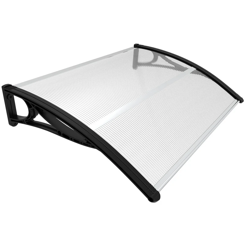 Auvent de porte marquise 120x80 cm transparent en Polycarbonate anti UV Noir