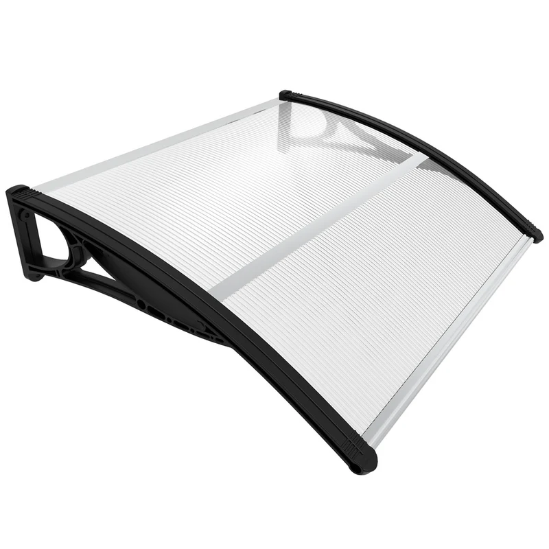 Auvent de porte marquise 100x80 cm transparent en Polycarbonate anti UV Noir