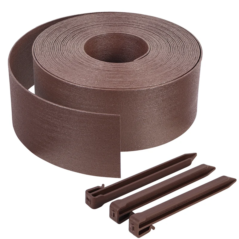 Bordure de jardin PE haute flexible 10M avec piquets marron