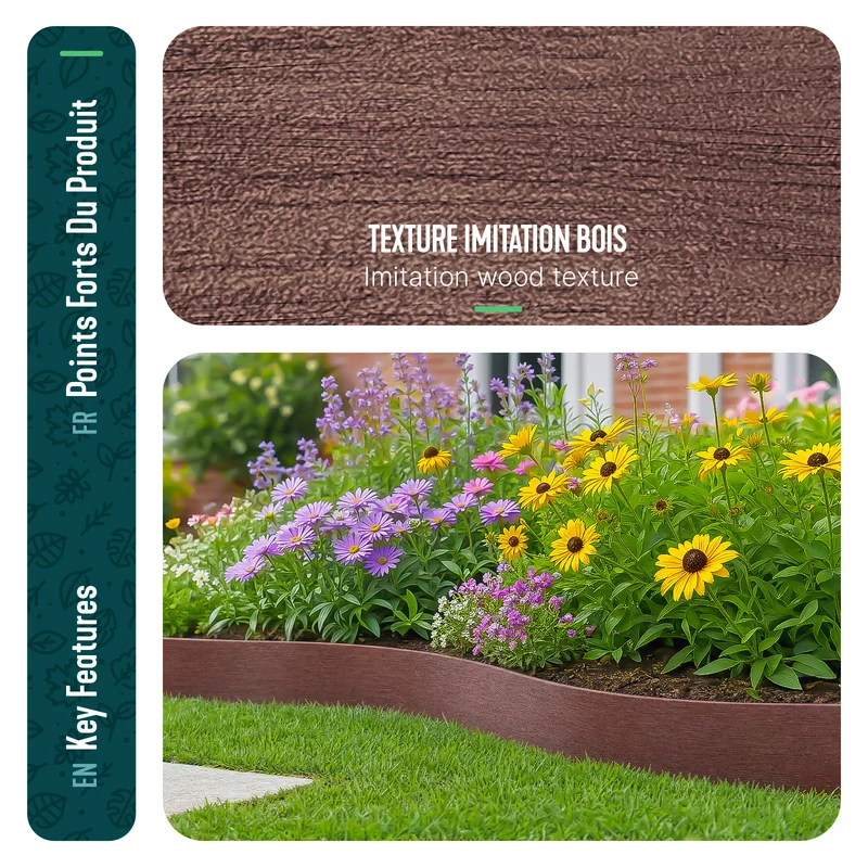 Bordure de jardin PE haute flexible 10M avec piquets marron