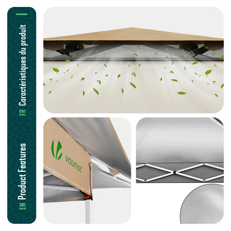 Tonnelle de jardin exterieure pliable avec moustiquaire 3.6x3.6m beige