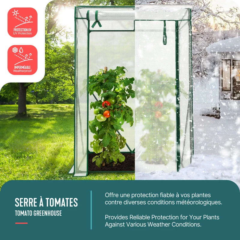 Serre de jardin Serre tomates avec grande porte enroulable bache PE renforcee 135g/m2 100x50x150cm Blanc