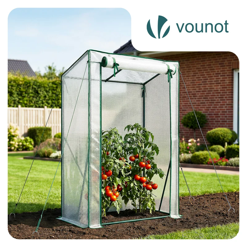Serre de jardin Serre tomates avec grande porte enroulable bache PE renforcee 135g/m2 100x50x150cm Blanc