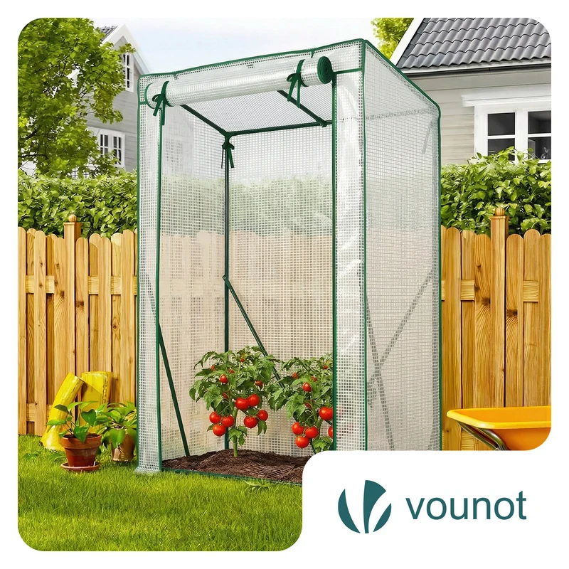 Serre de jardin Serre tomates avec grande porte enroulable bache PE renforcee 135g/m2 100x50x150cm Blanc