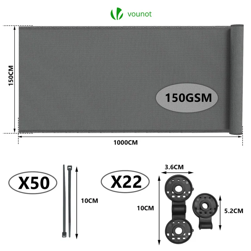 Brise vue occultant en HDPE 150g/m² 1.5x10m avec attaches de fixation gris